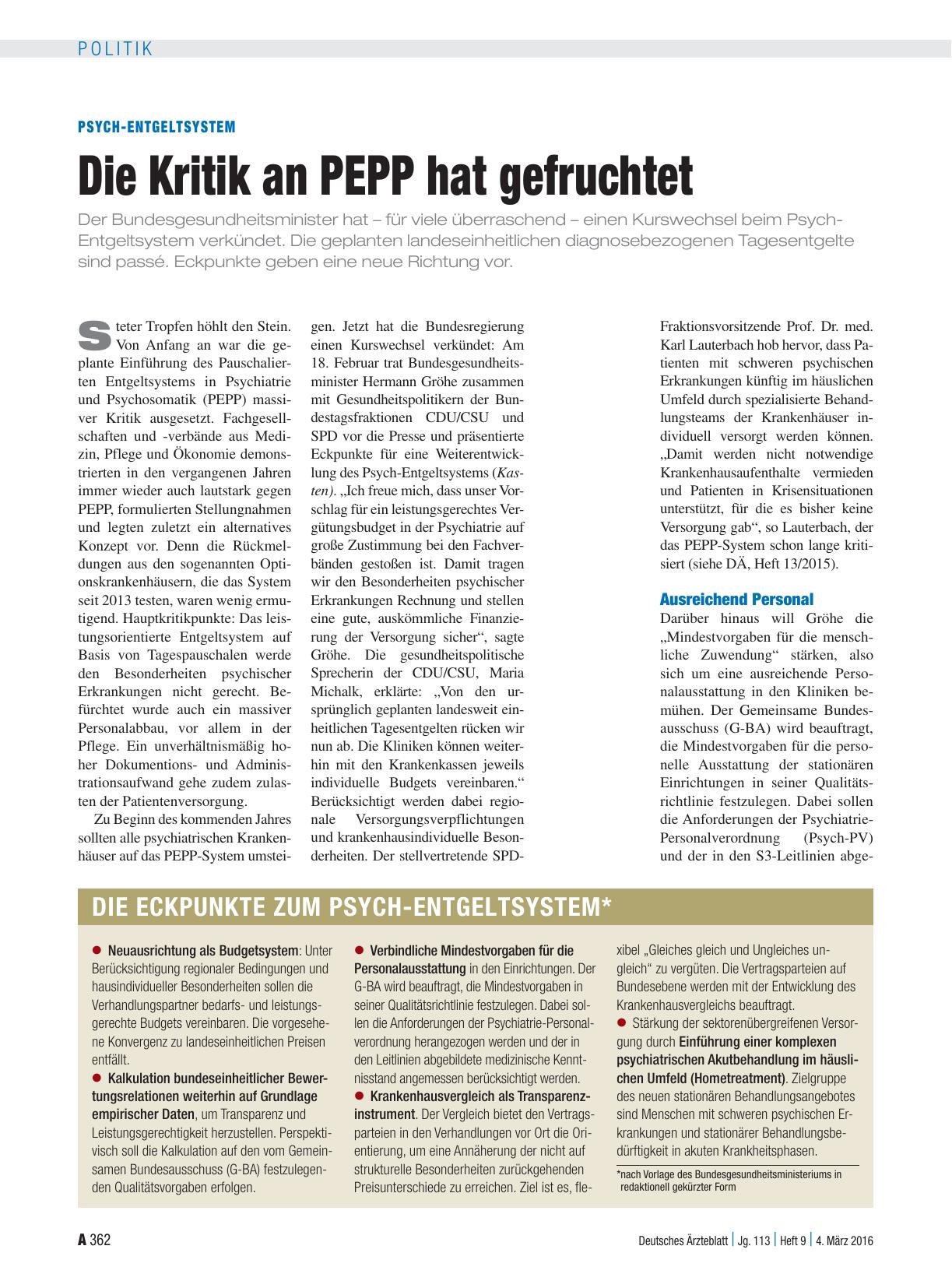 Vorschauseite 1: Psych-Entgeltsystem: Die Kritik an PEPP hat gefruchtet