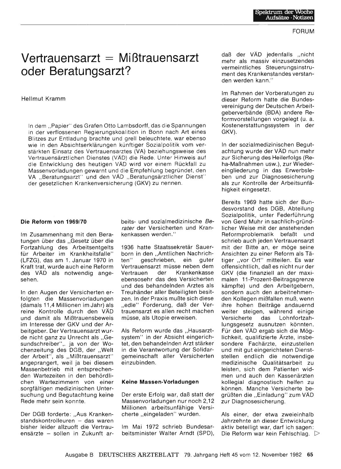 Vorschauseite 1: Vertrauensarzt = Mißtrauensarzt oder Beratungsarzt?