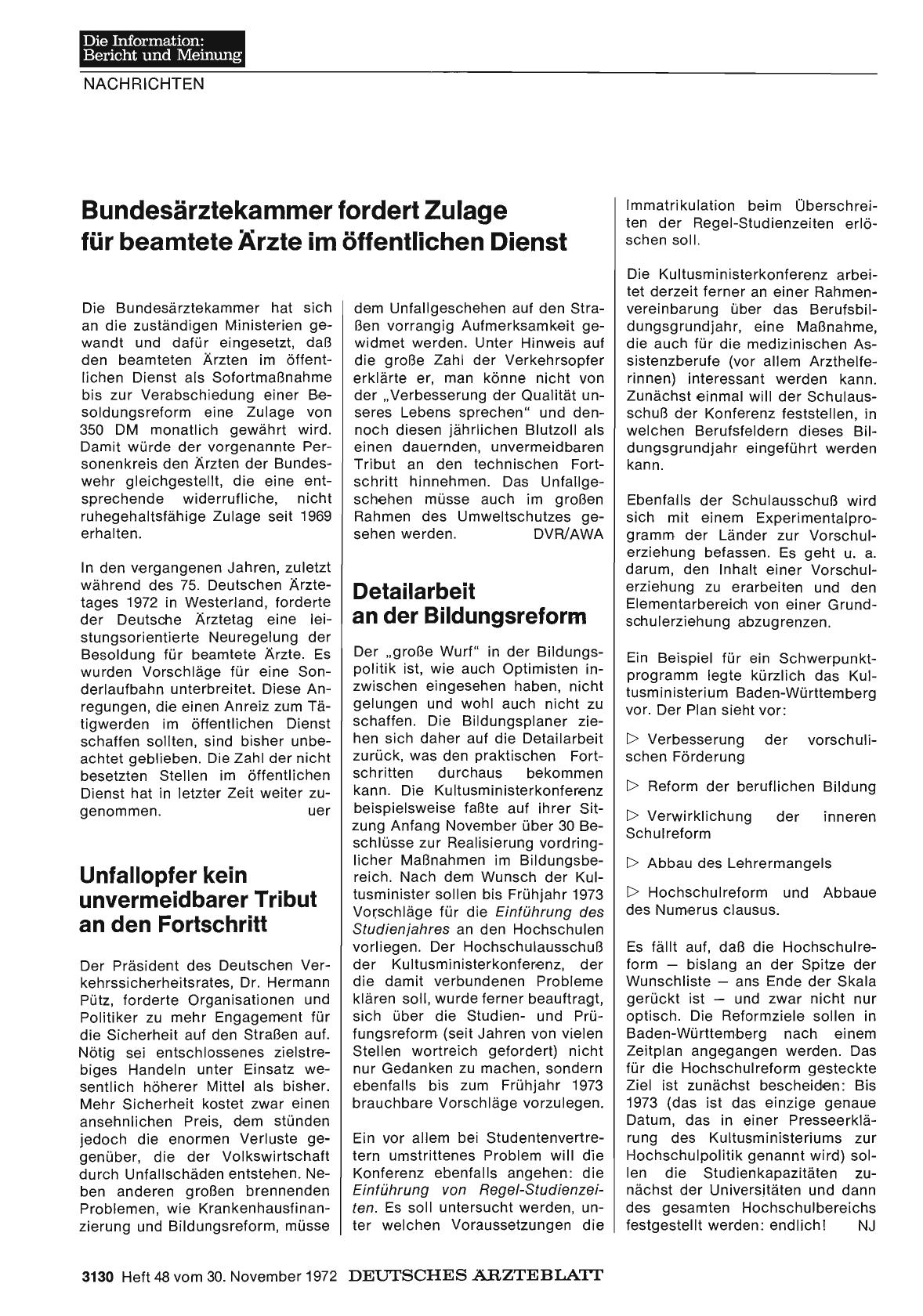 Vorschauseite 1: Bundesärztekammer fordert Zulage für beamtete Ärzte im öffentlichen Dienst