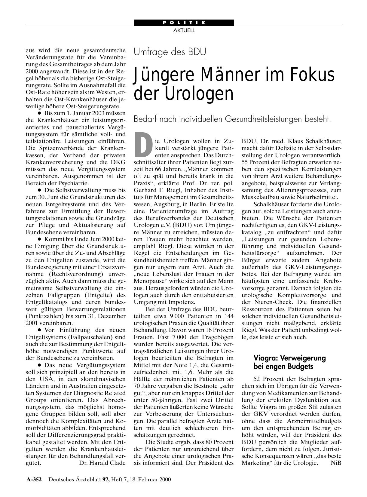 Vorschauseite 1: Umfrage des BDU: Jüngere Männer im Fokus der Urologen