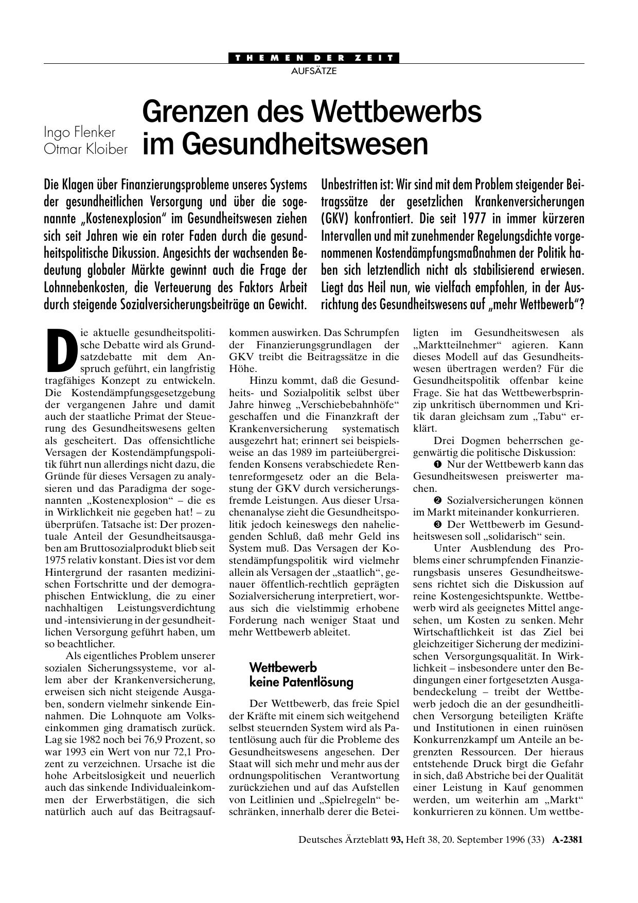 Vorschauseite 1: Grenzen des Wettbewerbs im Gesundheitswesen