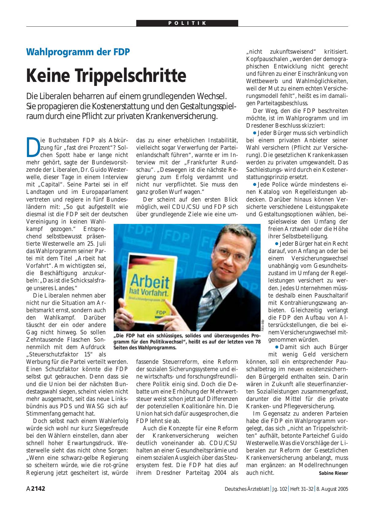 Vorschauseite 1: Wahlprogramm der FDP: Keine Trippelschritte