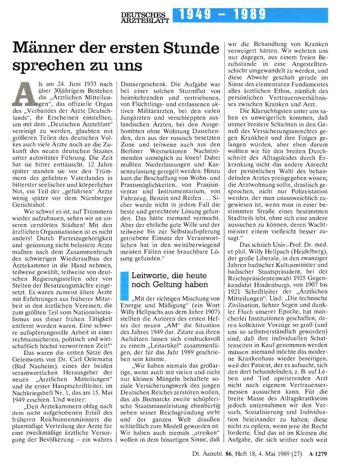 Vorschauseite 1: Männer der ersten Stunde sprechen zu uns