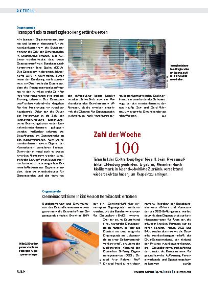 Vorschauseite 1: Organspende: Gemeinschaftliche Initiative soll Bereitschaft erhöhen