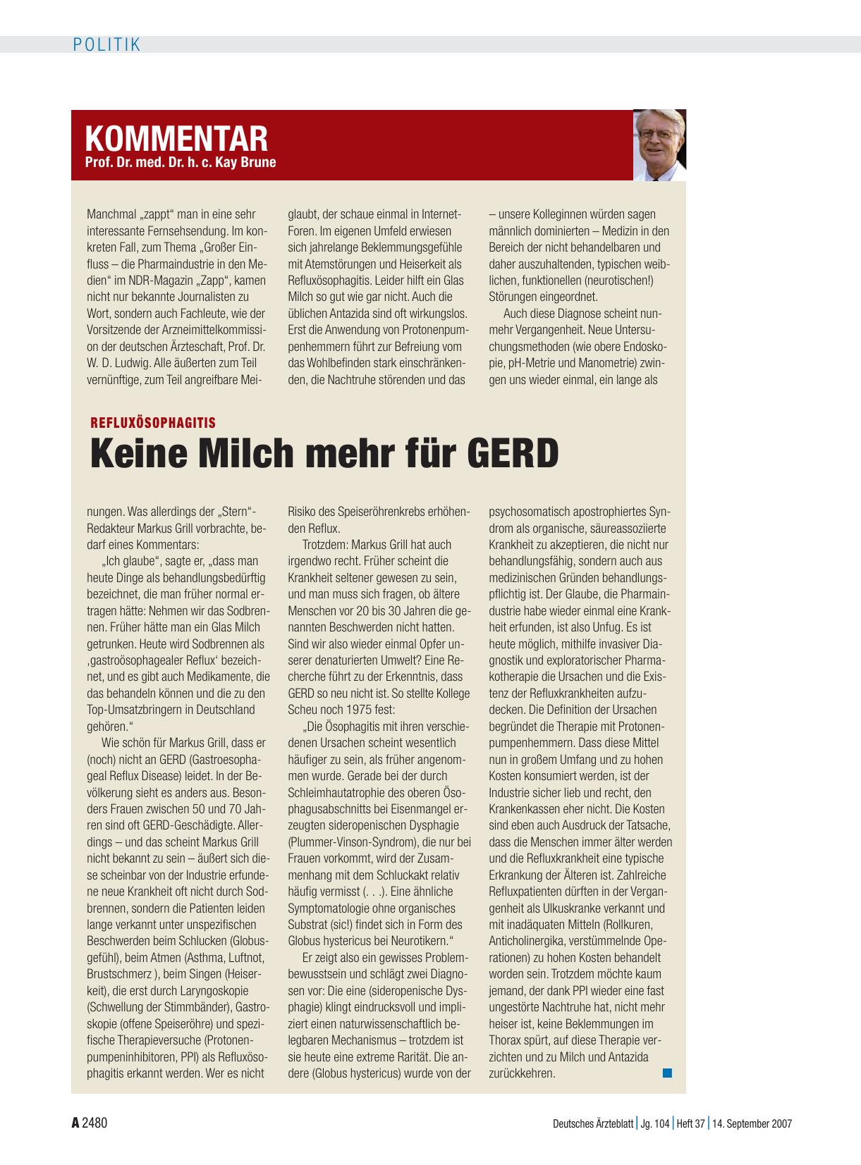 Vorschauseite 1: Refluxösophagitis: Keine Milch mehr für GERD