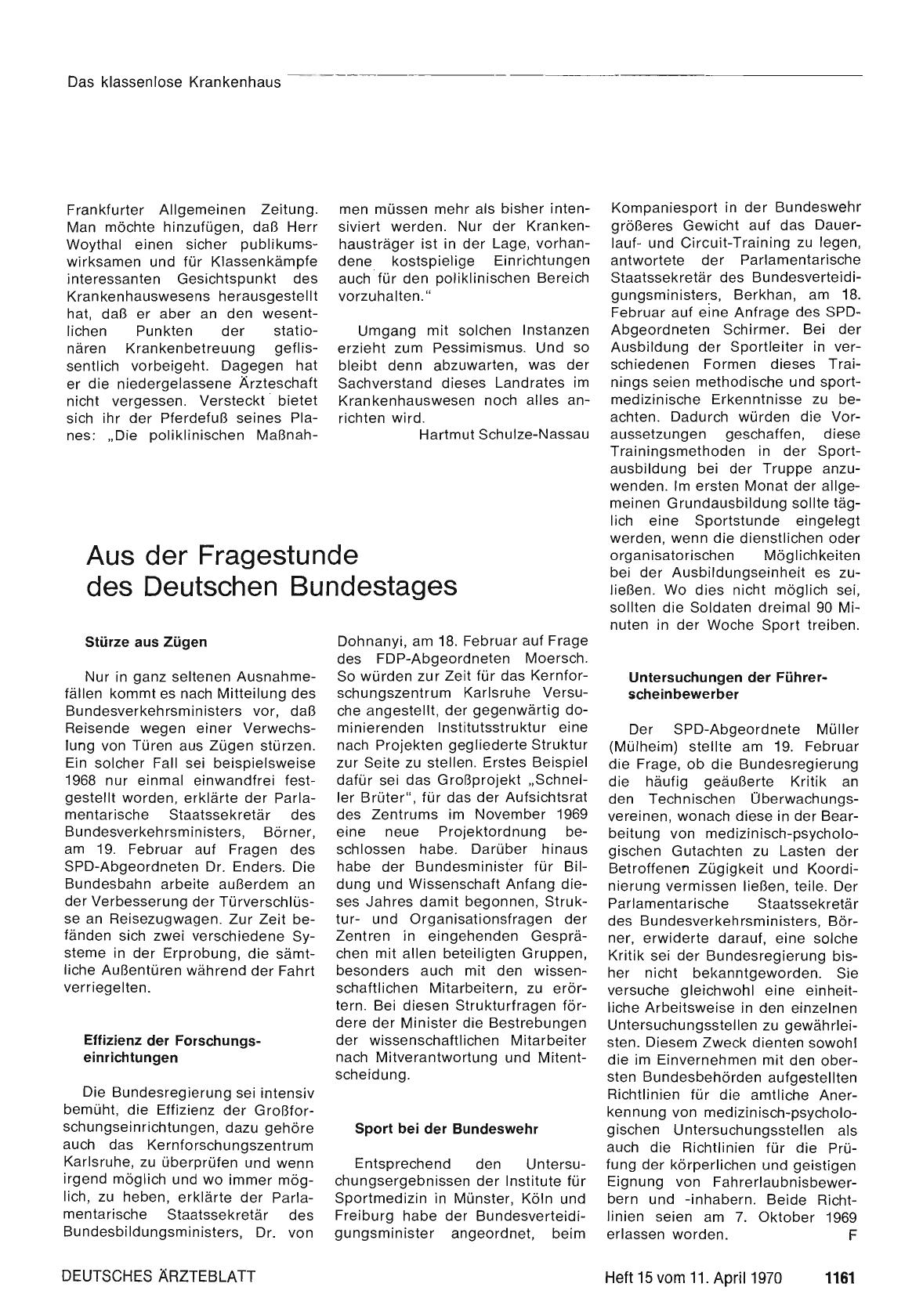 Vorschauseite 1: Aus der Fragestunde des Deutschen Bundestages