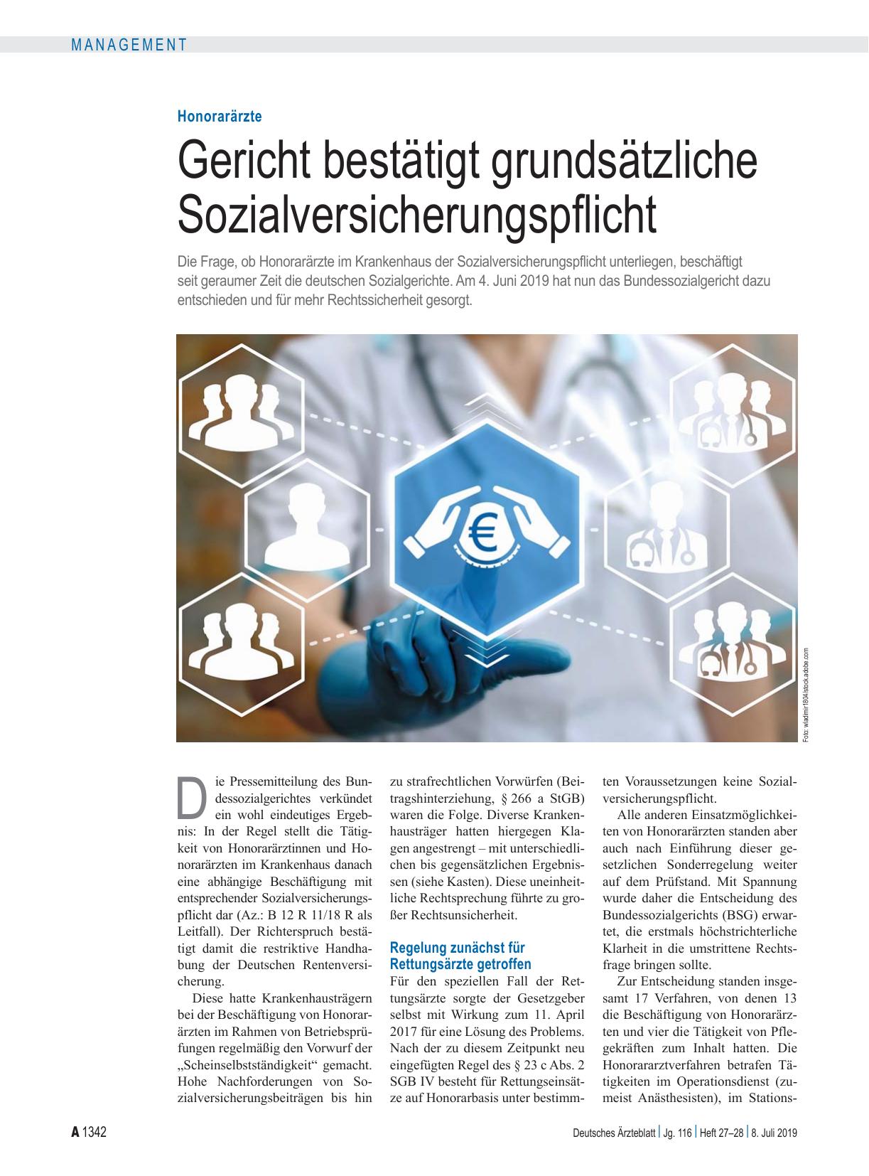 Vorschauseite 1: Honorarärzte: Gericht bestätigt grundsätzliche Sozialversicherungspflicht