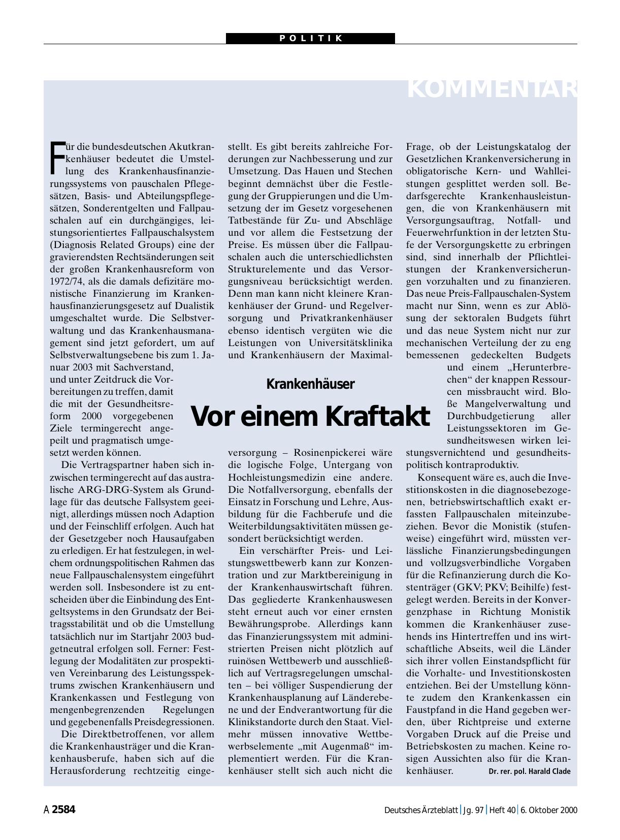 Vorschauseite 1: Krankenhäuser: Vor einem Kraftakt