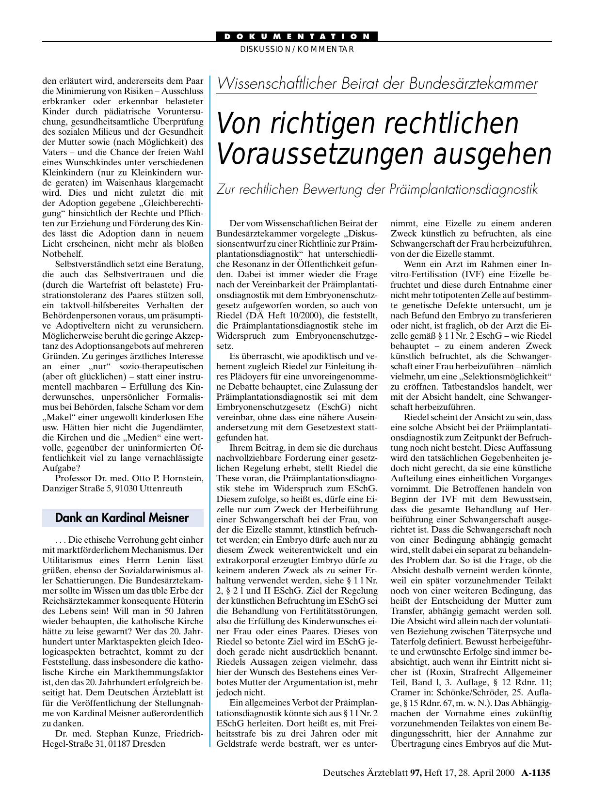 Vorschauseite 1: Wissenschaftlicher Beirat der Bundesärztekammer: Von richtigen rechtlichen Voraussetzungen ausgehen