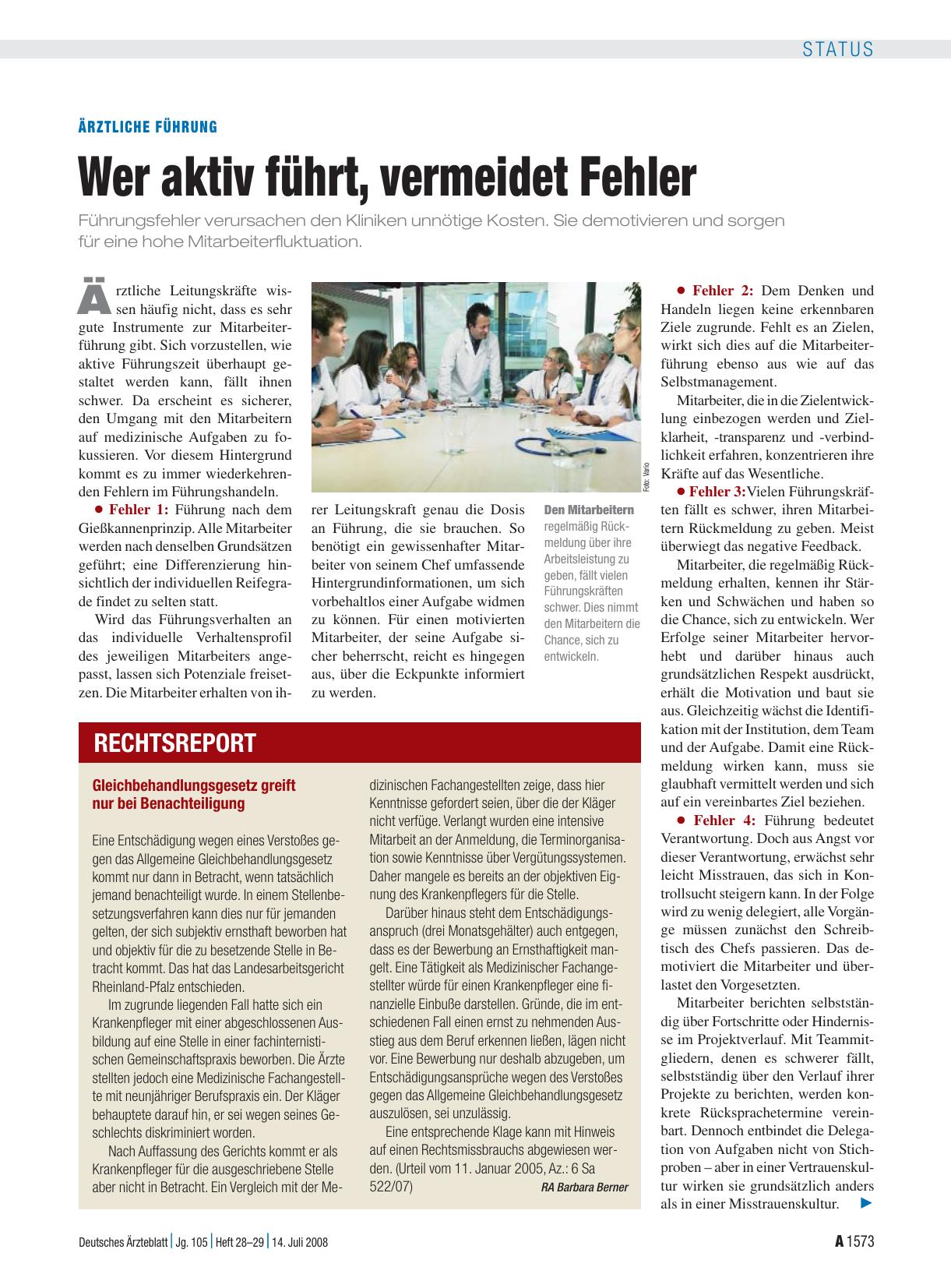 Vorschauseite 1: Ärztliche Führung: Wer aktiv führt, vermeidet Fehler