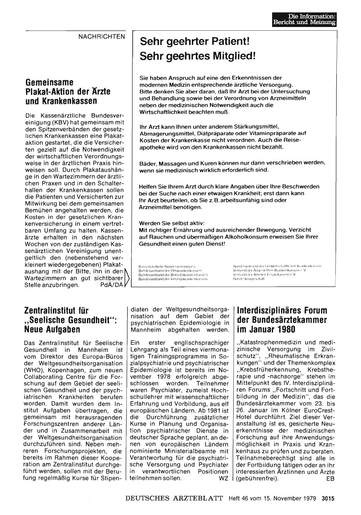 Vorschauseite 1: Gemeinsame Plakat-Aktion der Ärzte und Krankenkassen