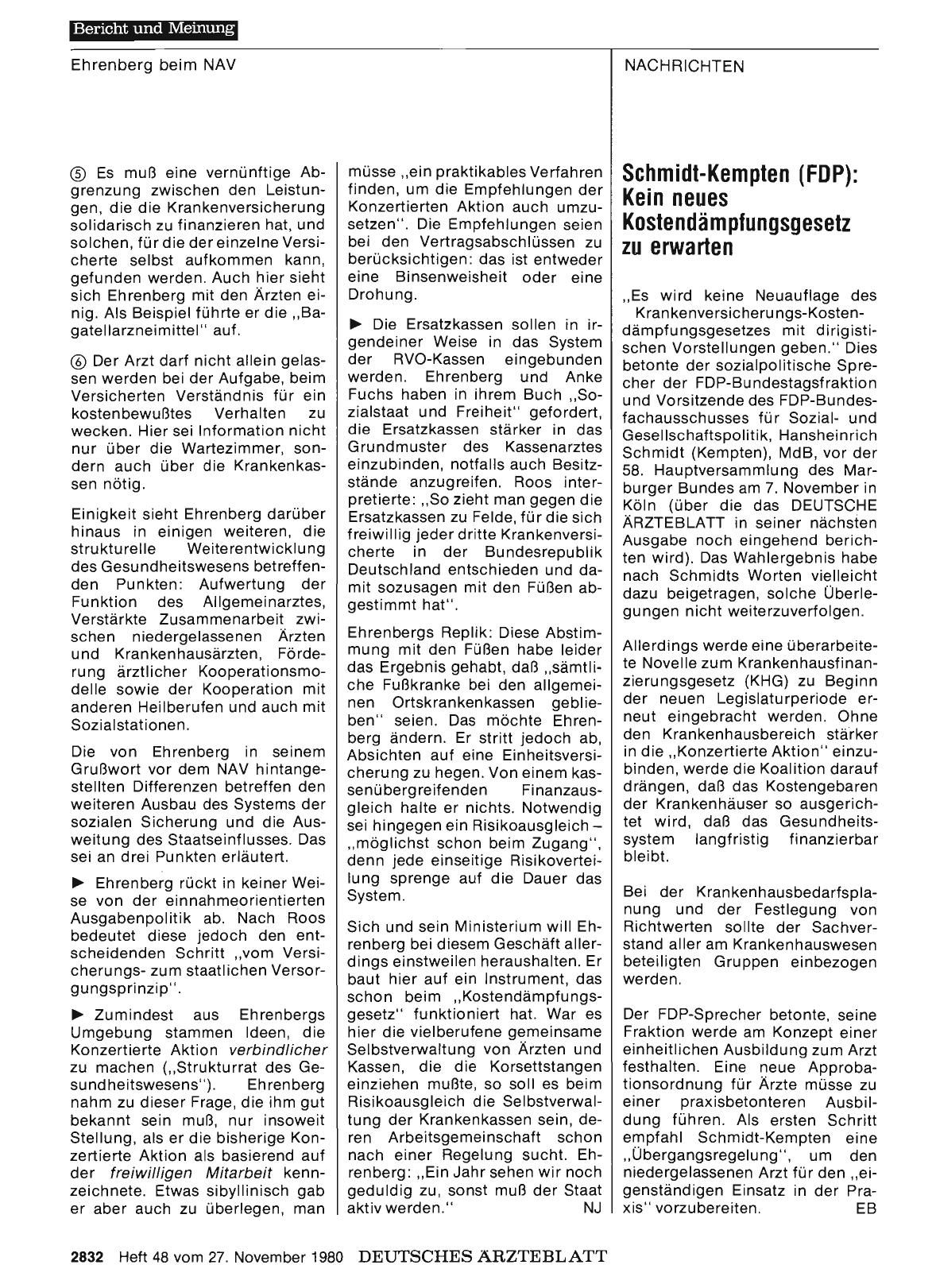 Vorschauseite 1: Schmidt-Kempten (FDP): Kein neues Kostendämpfungsgesetz zu erwarten