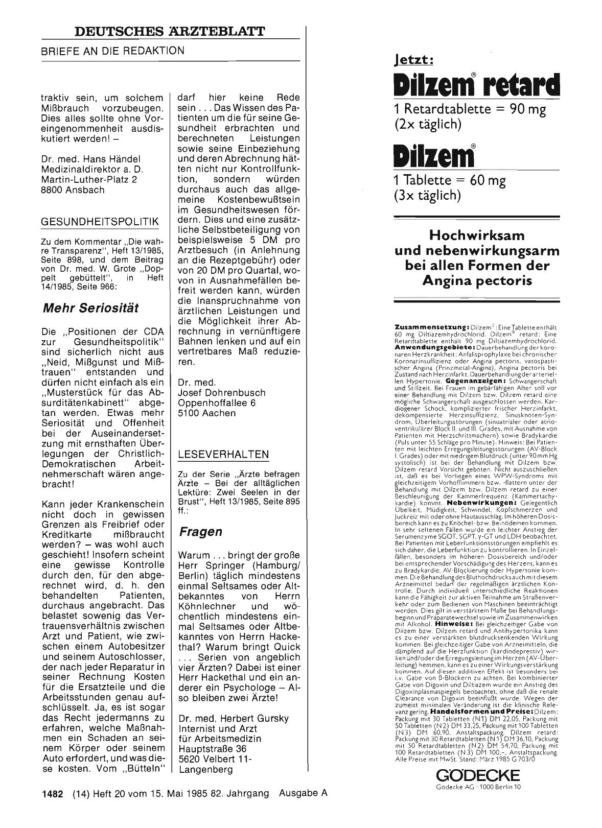 Vorschauseite 1: GESUNDHEITSPOLITIK: Mehr Seriosität