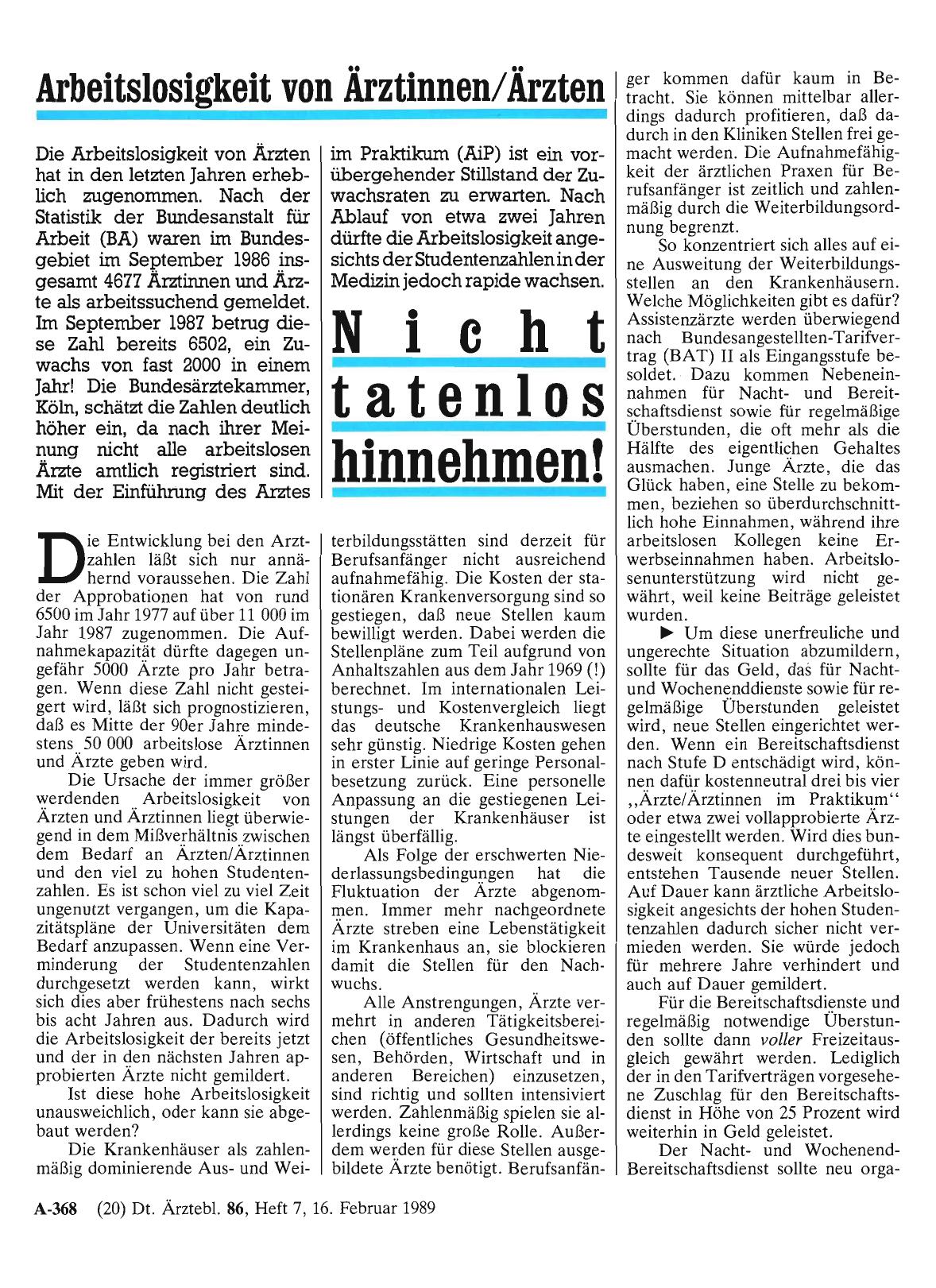 Vorschauseite 1: Arbeitslosigkeit von Ärztinnen/Ärzten: Nicht tatenlos hinnehmen