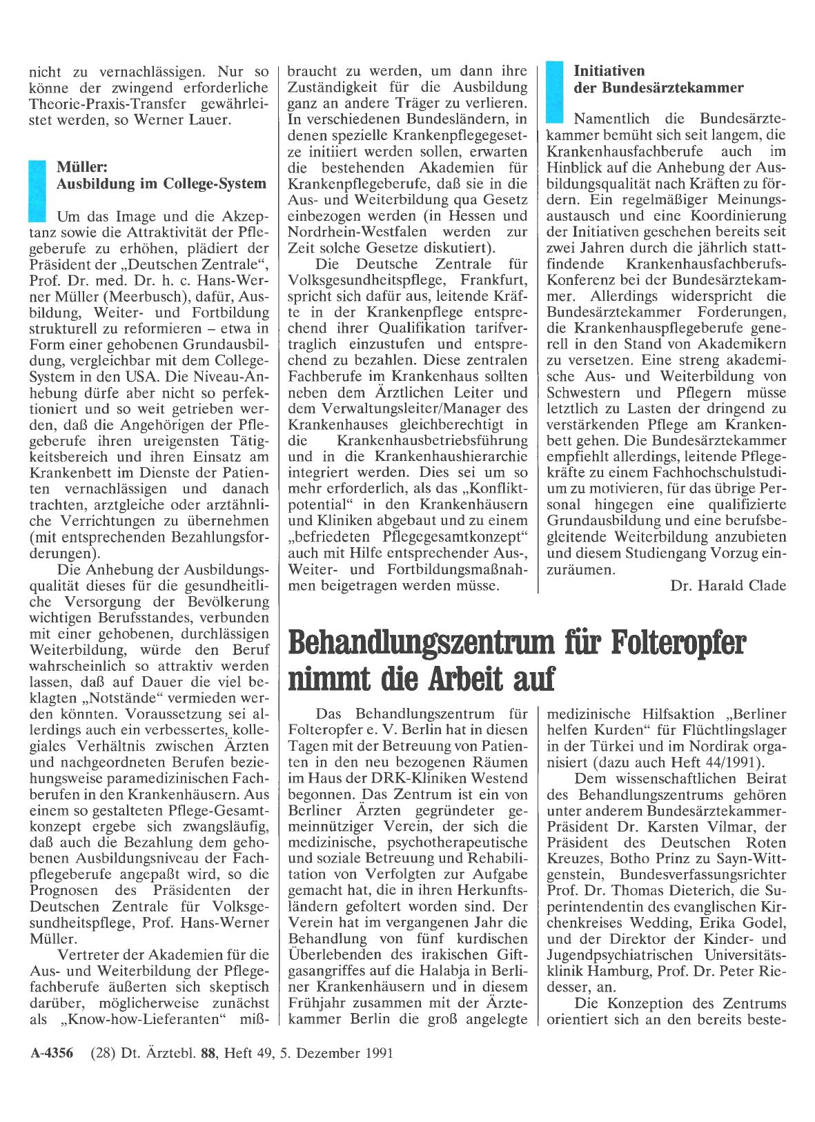 Vorschauseite 1: Behandlungszentrum für Folteropfer nimmt die Arbeit auf