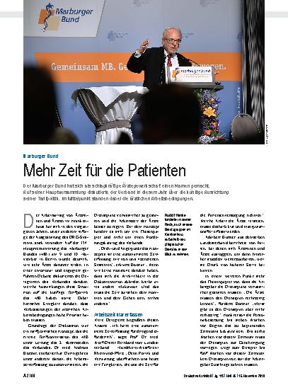 Vorschauseite 1: Marburger Bund: Mehr Zeit für die Patienten