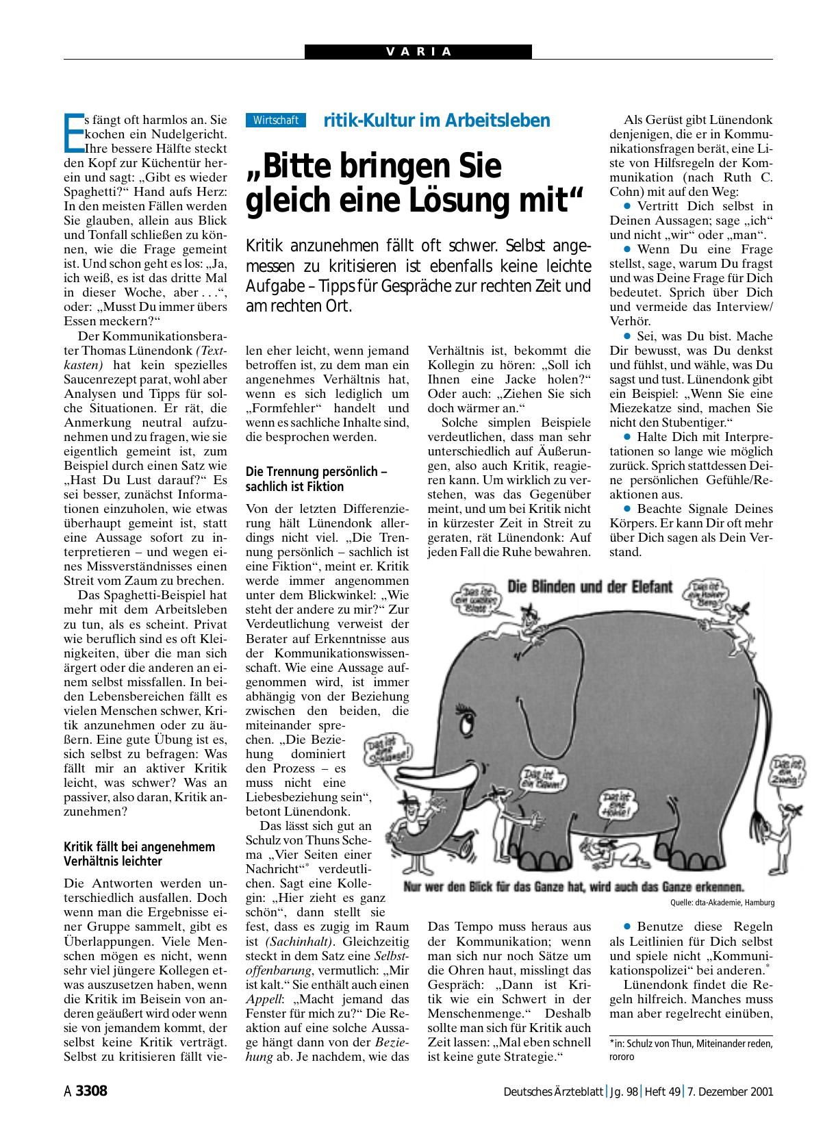 Vorschauseite 1: Kritik-Kultur im Arbeitsleben: „Bitte bringen Sie gleich eine Lösung mit“