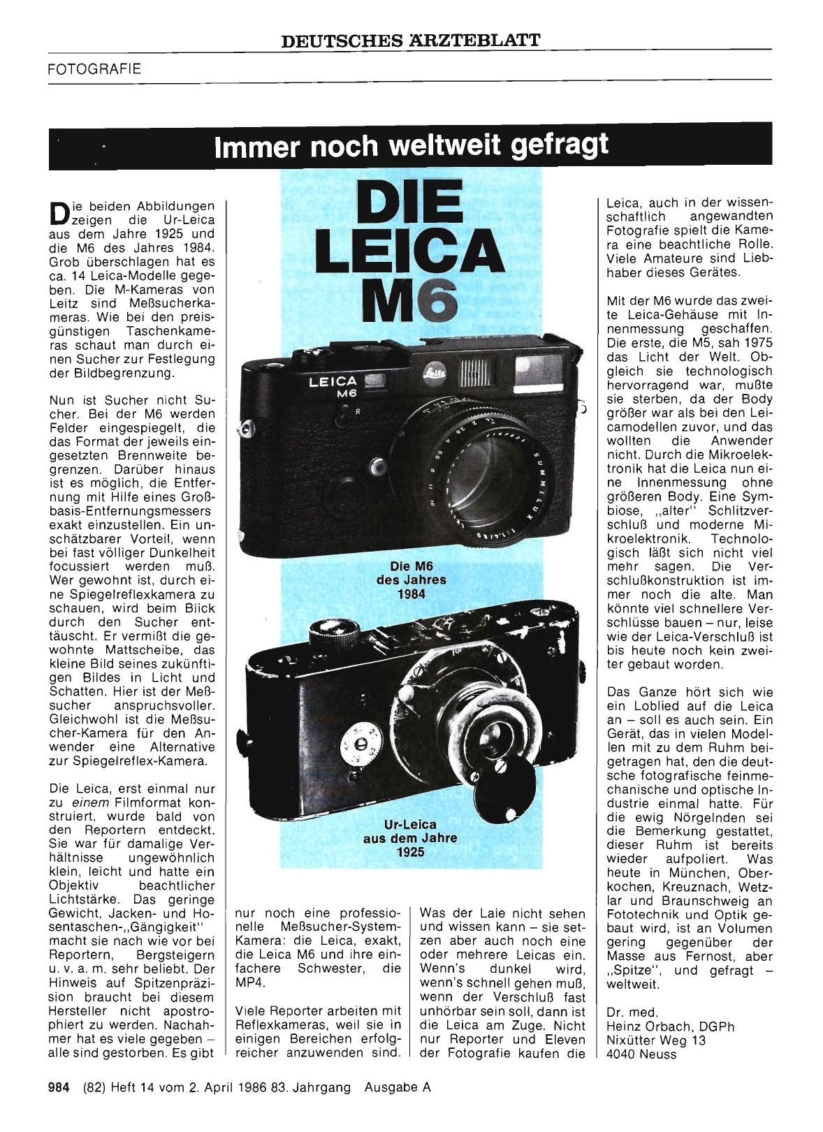 Vorschauseite 1: Immer noch weltweit gefragt: Die Leica M6