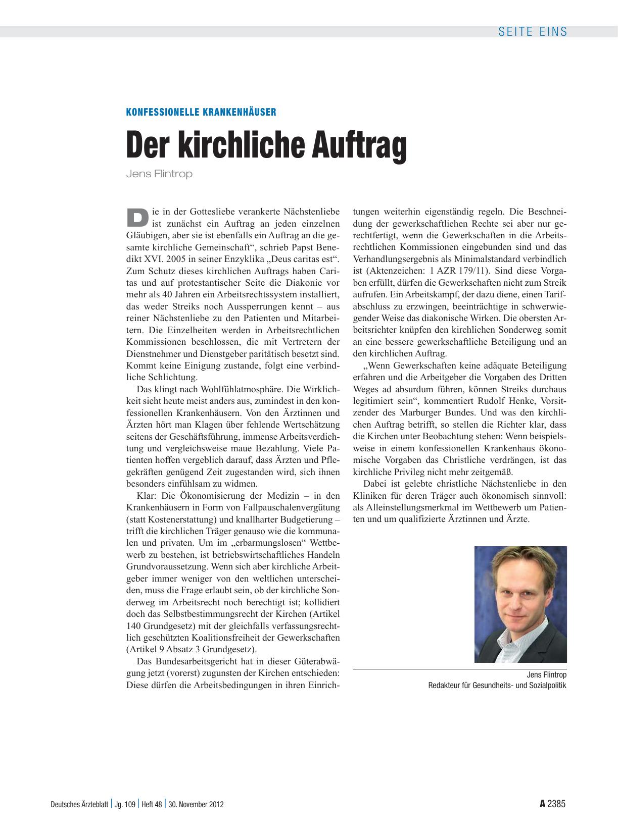 Vorschauseite 1: Konfessionelle Krankenhäuser: Der kirchliche Auftrag