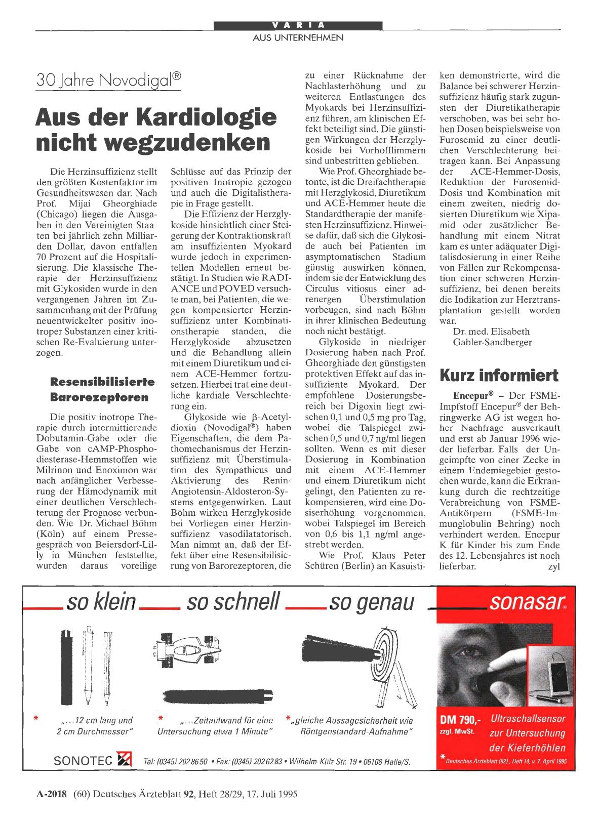 Vorschauseite 1: 30 Jahre Novocigal: Aus der Kardiologie nicht wegzudenken