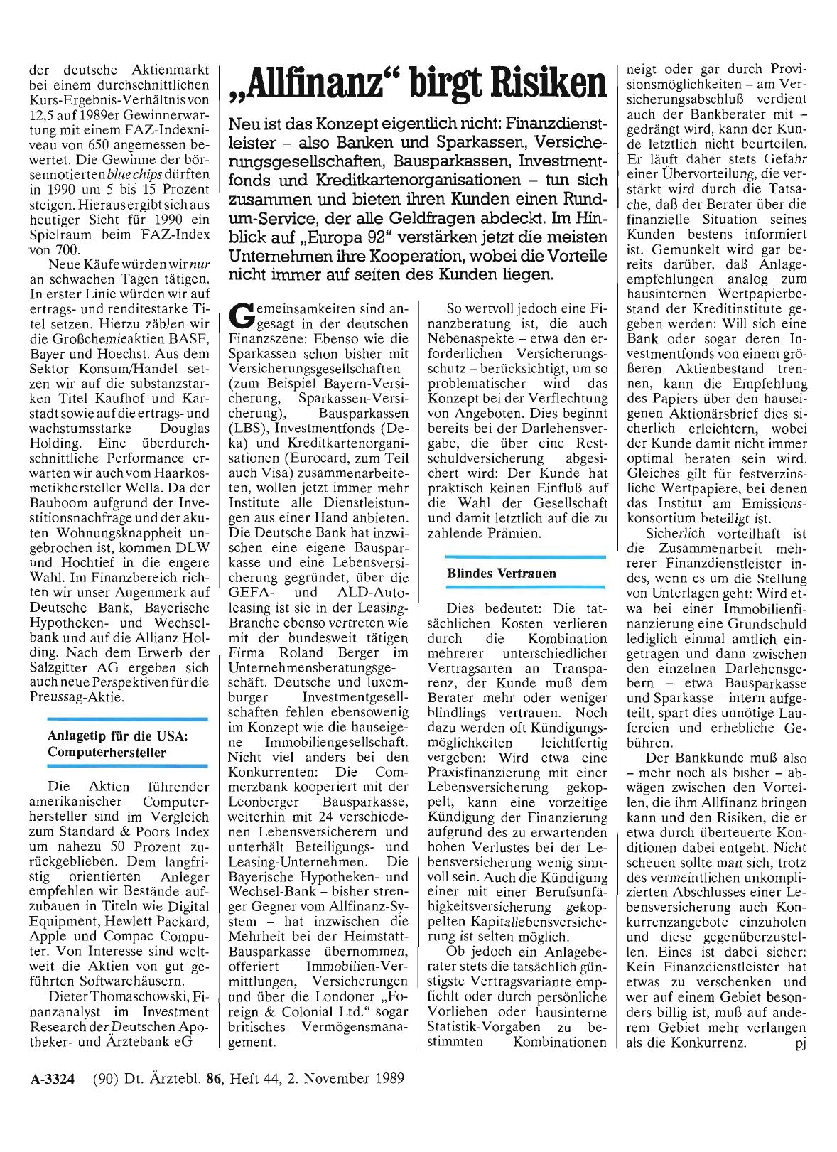 Vorschauseite 1: „Allfinanz“ birgt Risiken