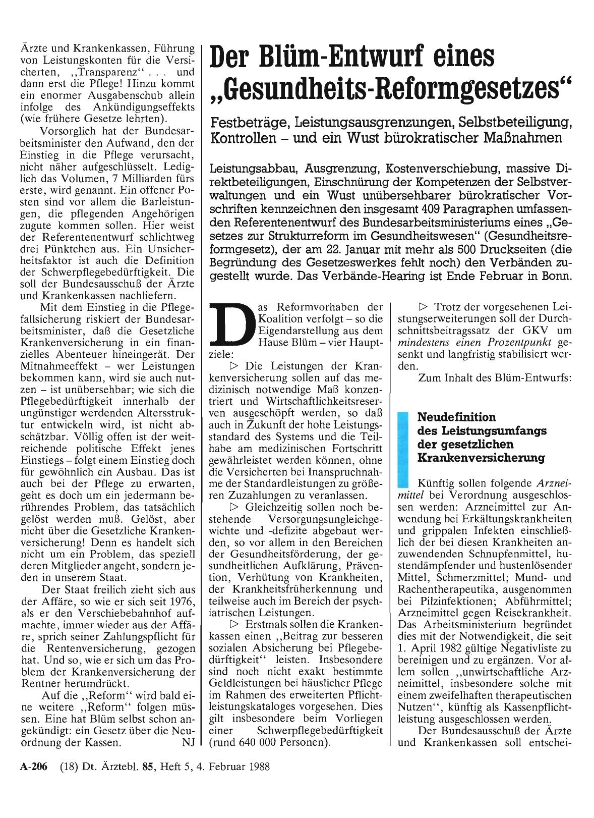 Vorschauseite 1: Der Blüm-Entwurf eines „Gesundheits-Reformgesetzes“
