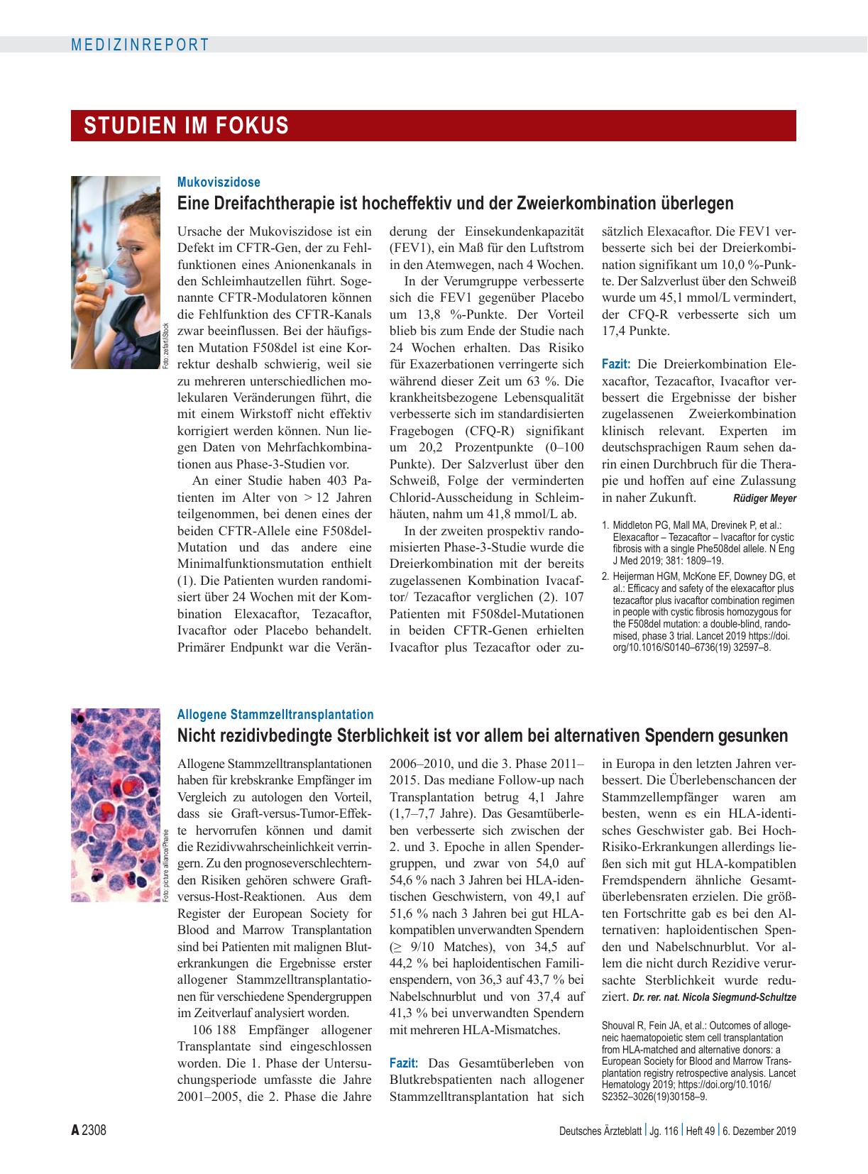 Vorschauseite 1: Mukoviszidose: Eine Dreifachtherapie ist hocheffektiv und der Zweierkombination überlegen