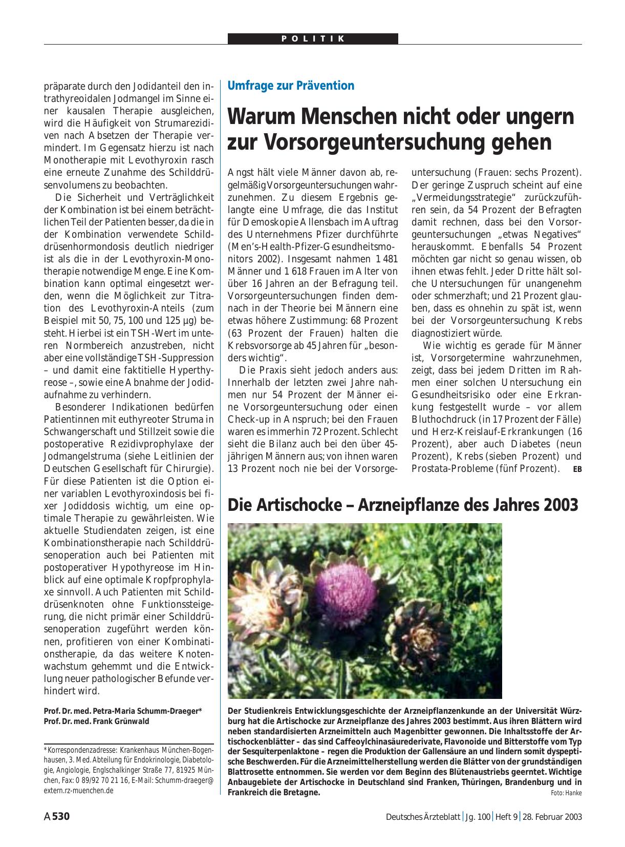 Vorschauseite 1: Die Artischocke – Arzneipflanze des Jahres 2003