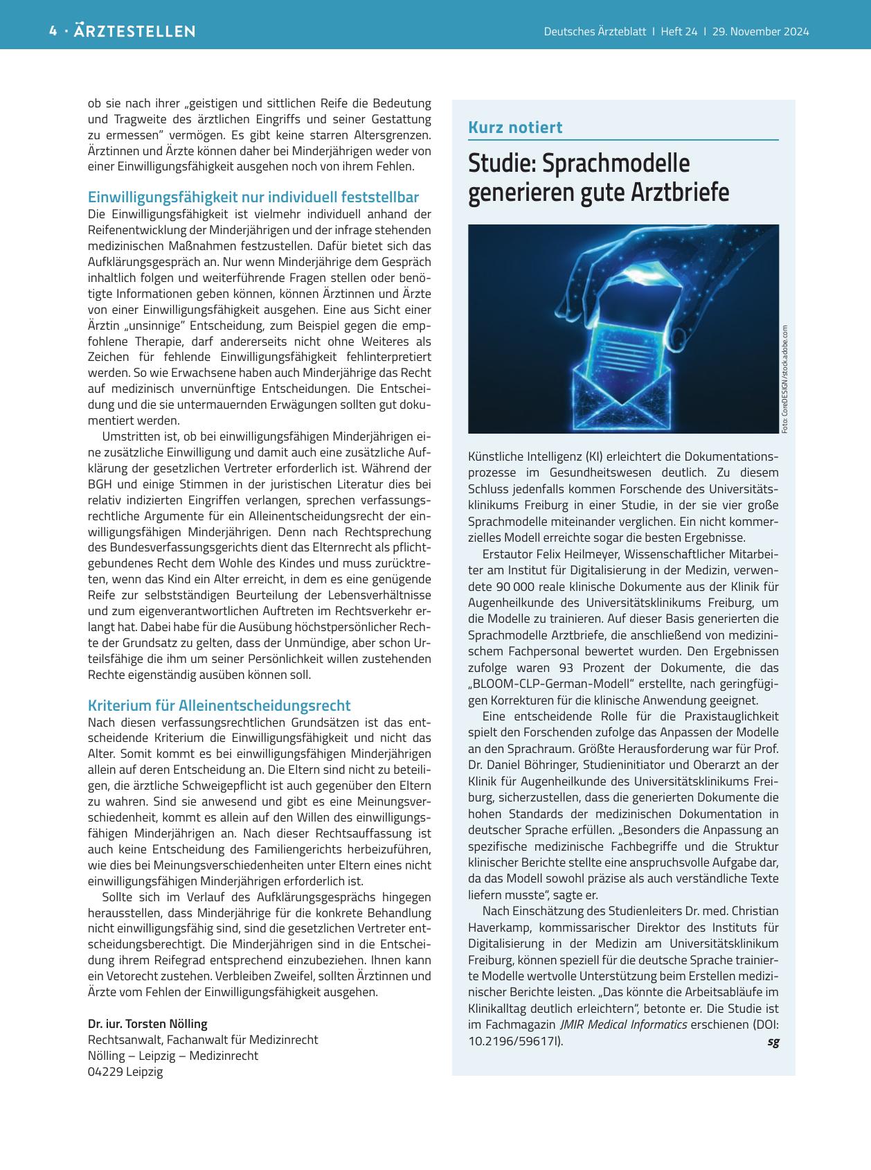 Vorschauseite 1: Studie: Sprachmodelle generieren gute Arztbriefe