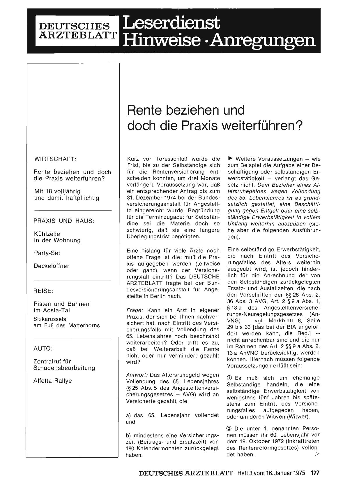 Vorschauseite 1: Rente beziehen und doch die Praxis weiterführen?