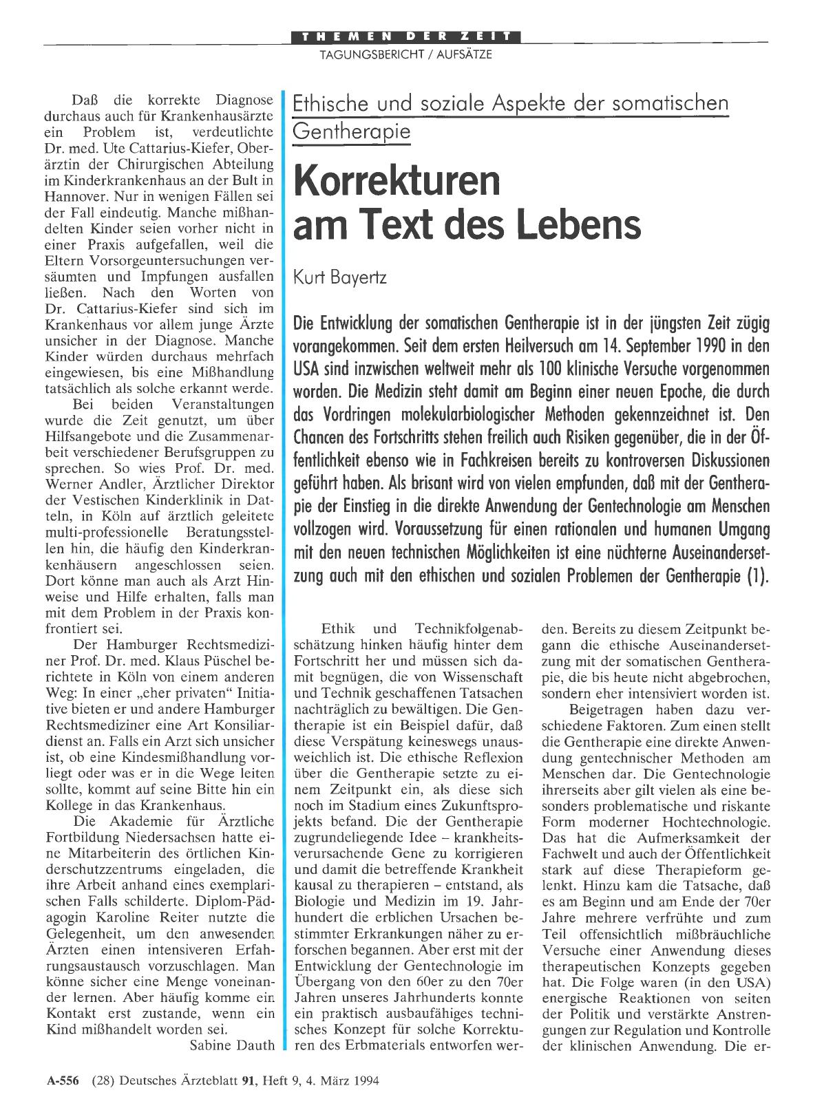 Vorschauseite 1: Ethische und soziale Aspekte der somatischen Gentherapie: Korrekturen am Text des Lebens