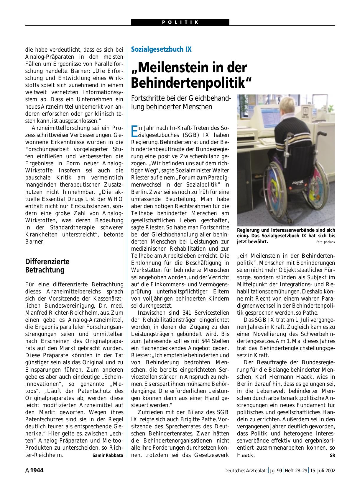 Vorschauseite 1: Sozialgesetzbuch IX: „Meilenstein in der Behindertenpolitik“