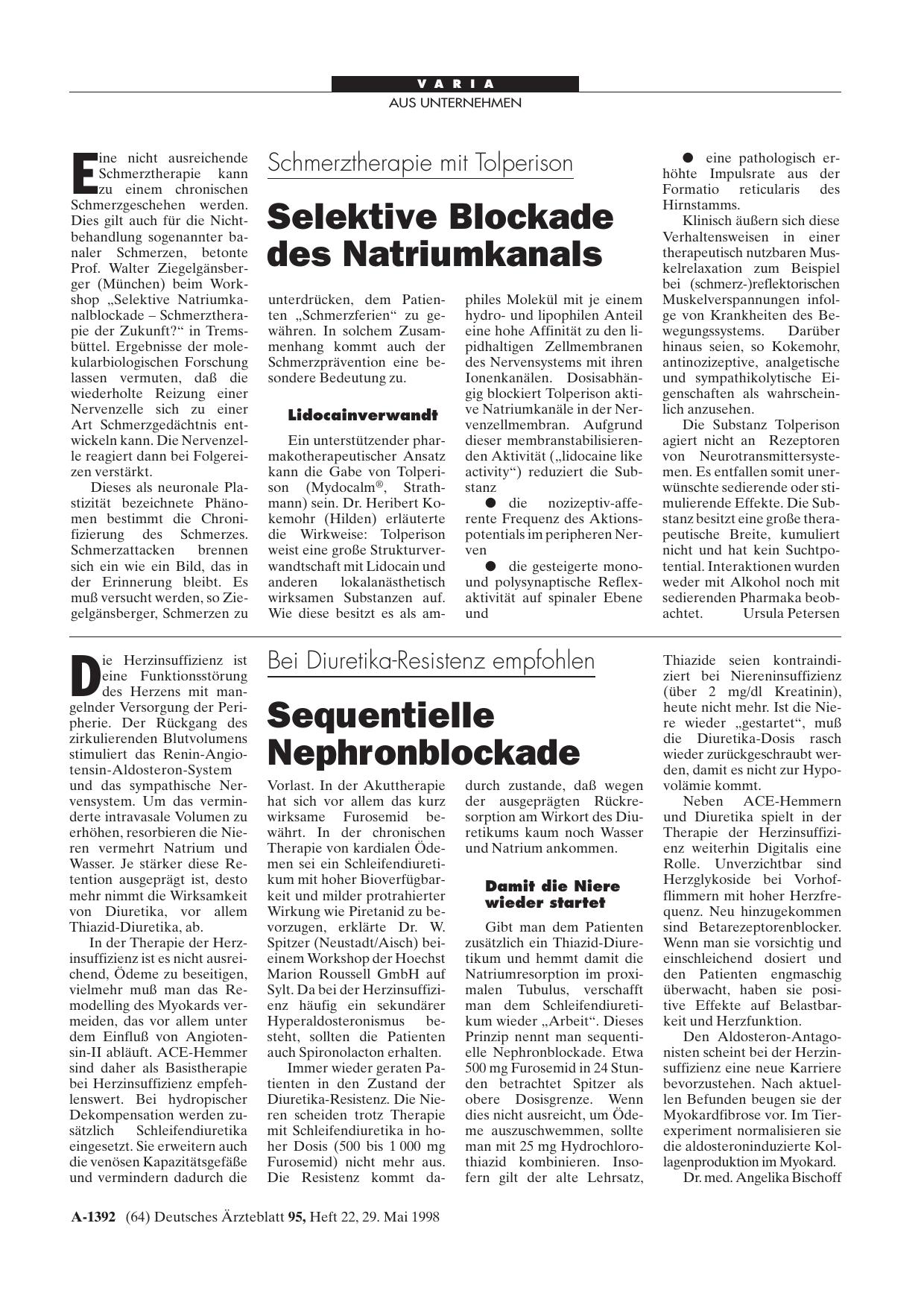 Vorschauseite 1: Schmerztherapie mit Tolperison: Selektive Blockade des Natriumkanals