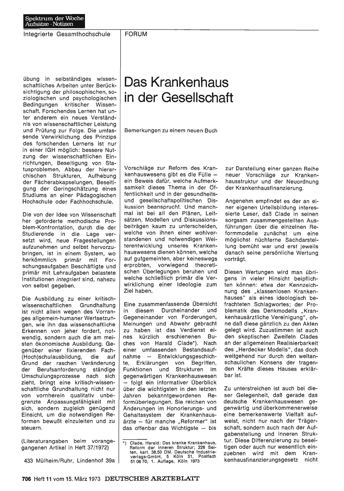 Vorschauseite 1: Das Krankenhaus in der Gesellschaft: Bemerkungen zu einem neuen Buch