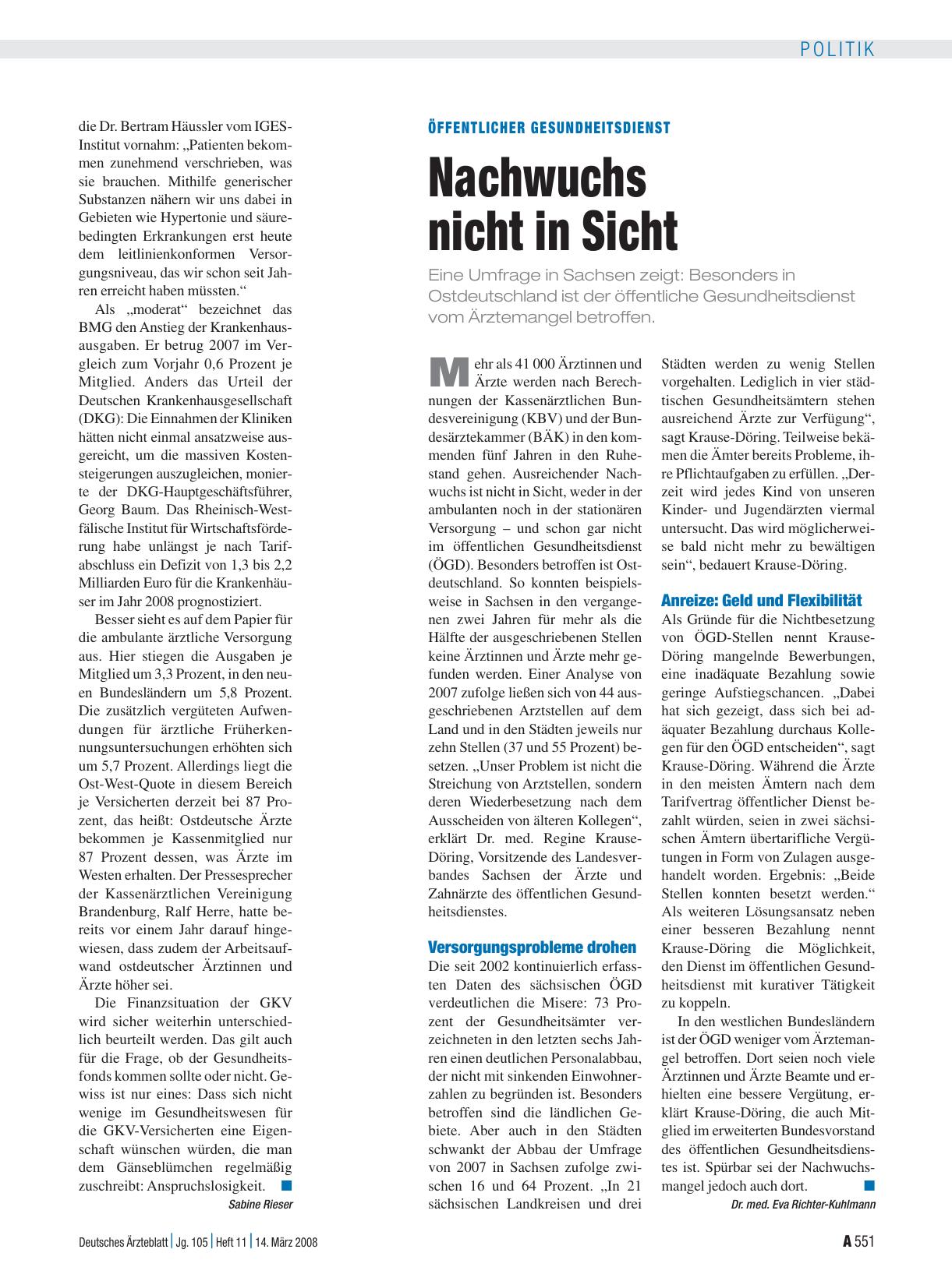 Vorschauseite 1: Öffentlicher Gesundheitsdienst: Nachwuchs nicht in Sicht