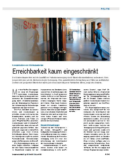Vorschauseite 1: Konzentration von Klinikstandorten: Erreichbarkeit kaum eingeschränkt