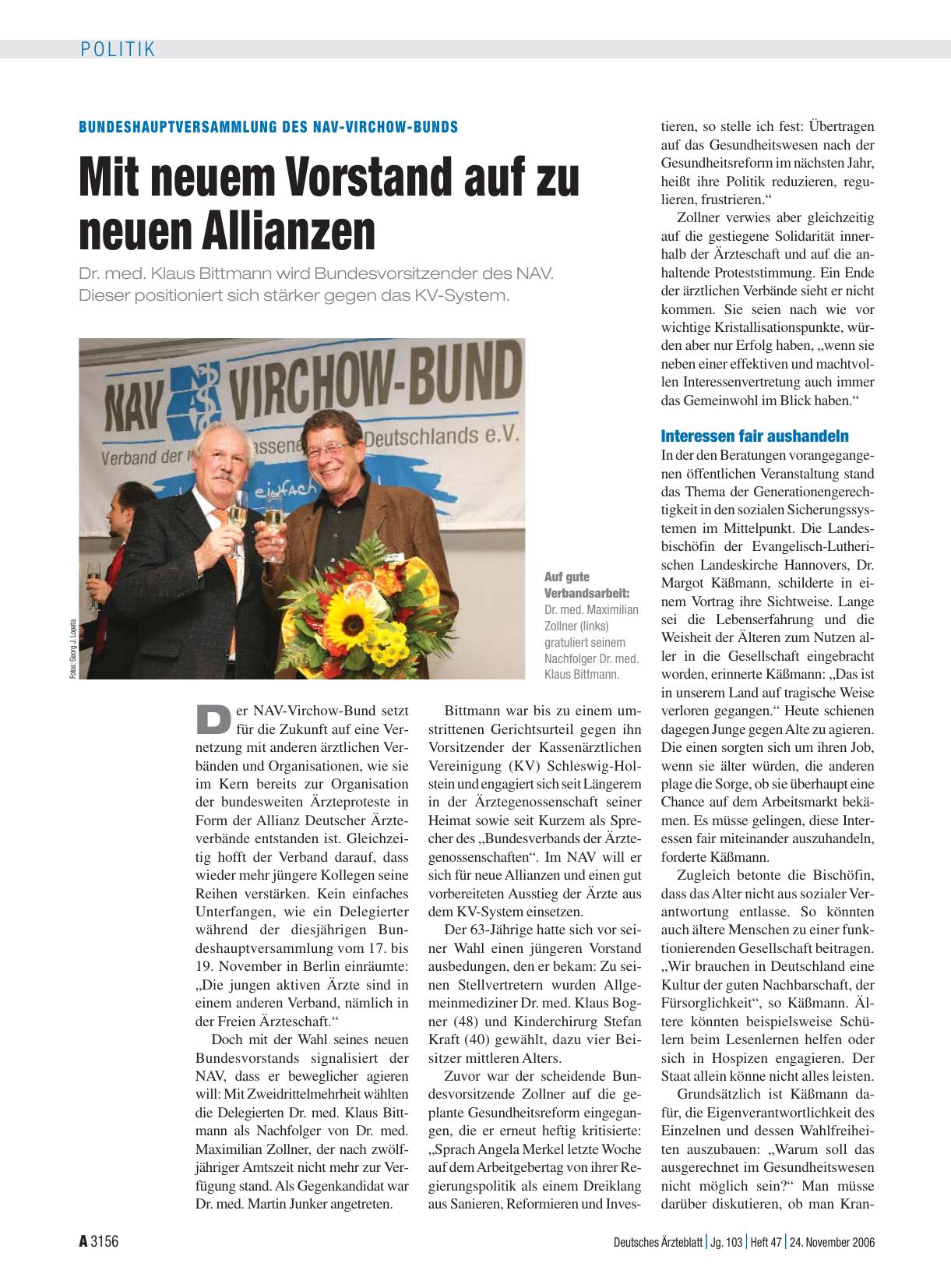Vorschauseite 1: Bundeshauptversammlung des NAV-Virchow-Bunds: Mit neuem Vorstand auf zu neuen Allianzen