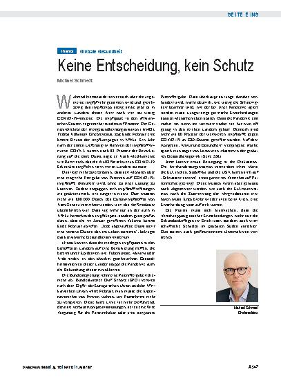 Vorschauseite 1: Globale Gesundheit: Keine Entscheidung, kein Schutz