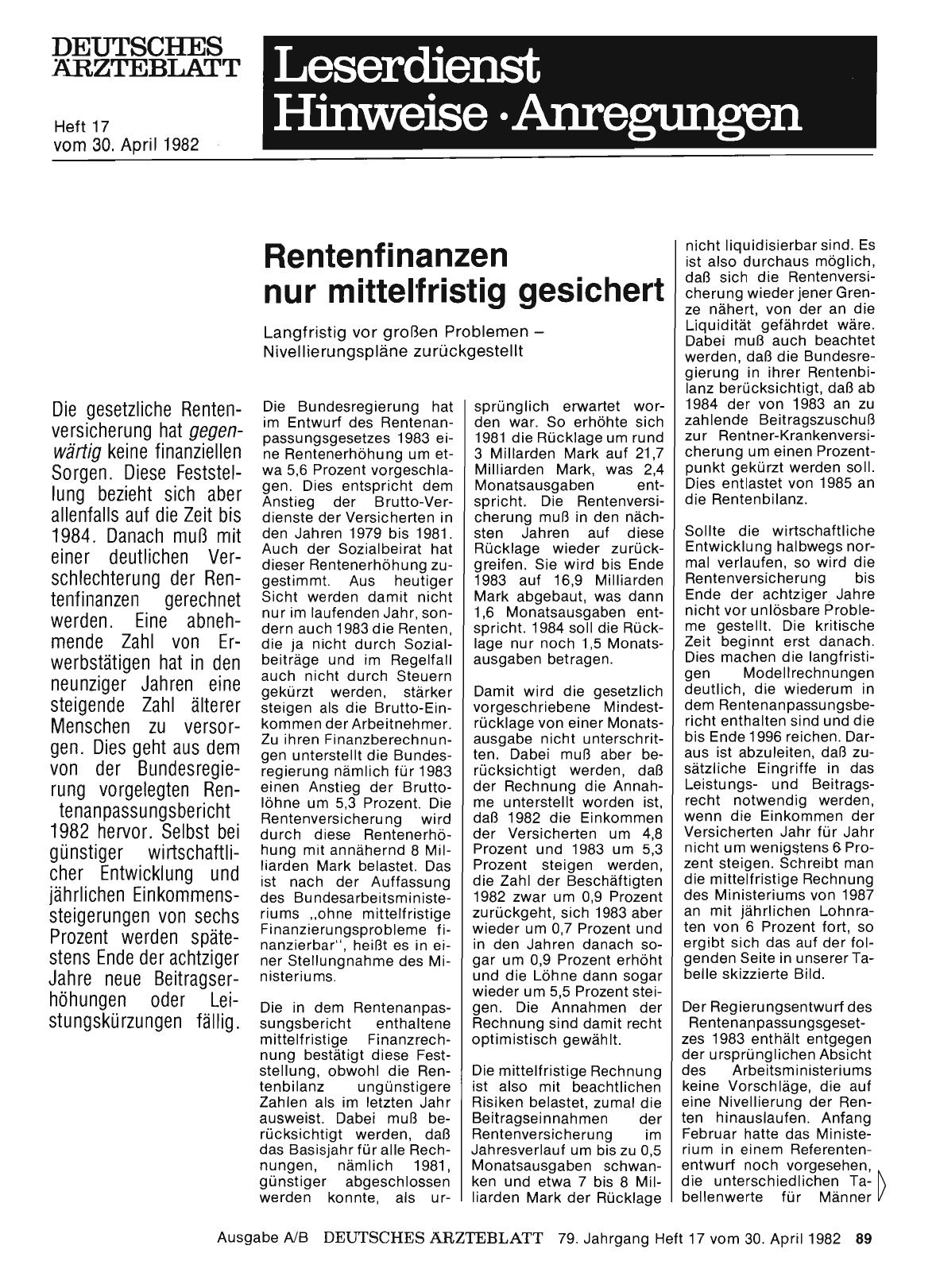 Vorschauseite 1: Rentenfinanzen nur mittelfristig gesichert