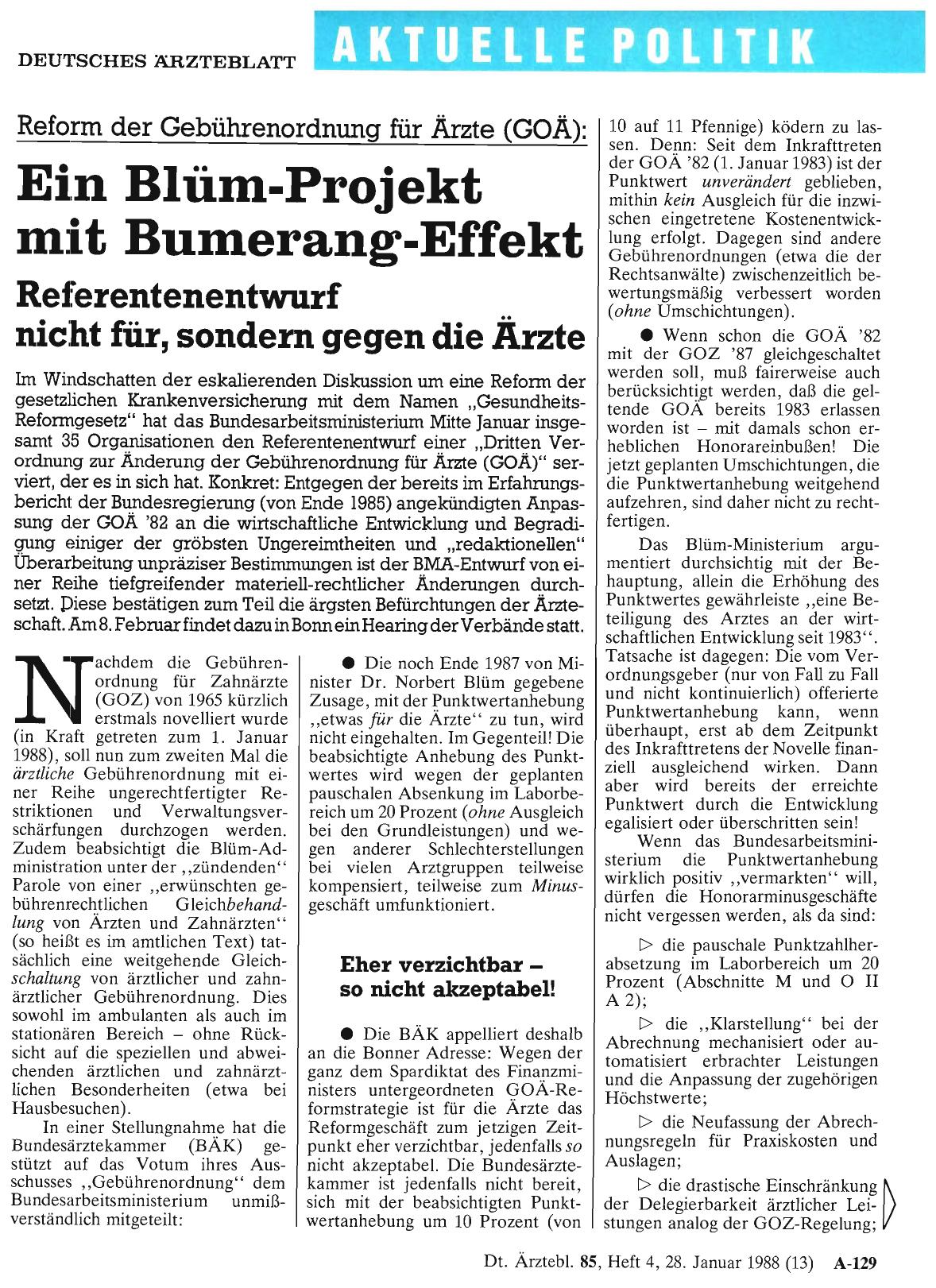 Vorschauseite 1: Reform der Gebührenordnung für Ärzte (GOÄ): Ein Blüm-Projekt mit Bumerang-Effekt