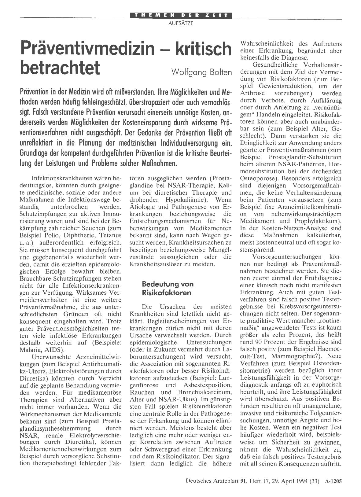 Vorschauseite 1: Präventivmedizin kritisch betrachtet