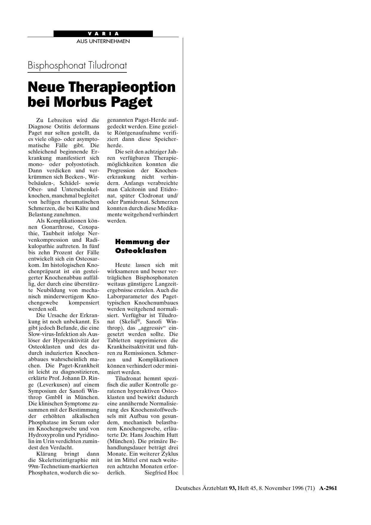 Vorschauseite 1: Bisphosphonat Tiludronat: Neue Therapieoption bei Morbus Paget