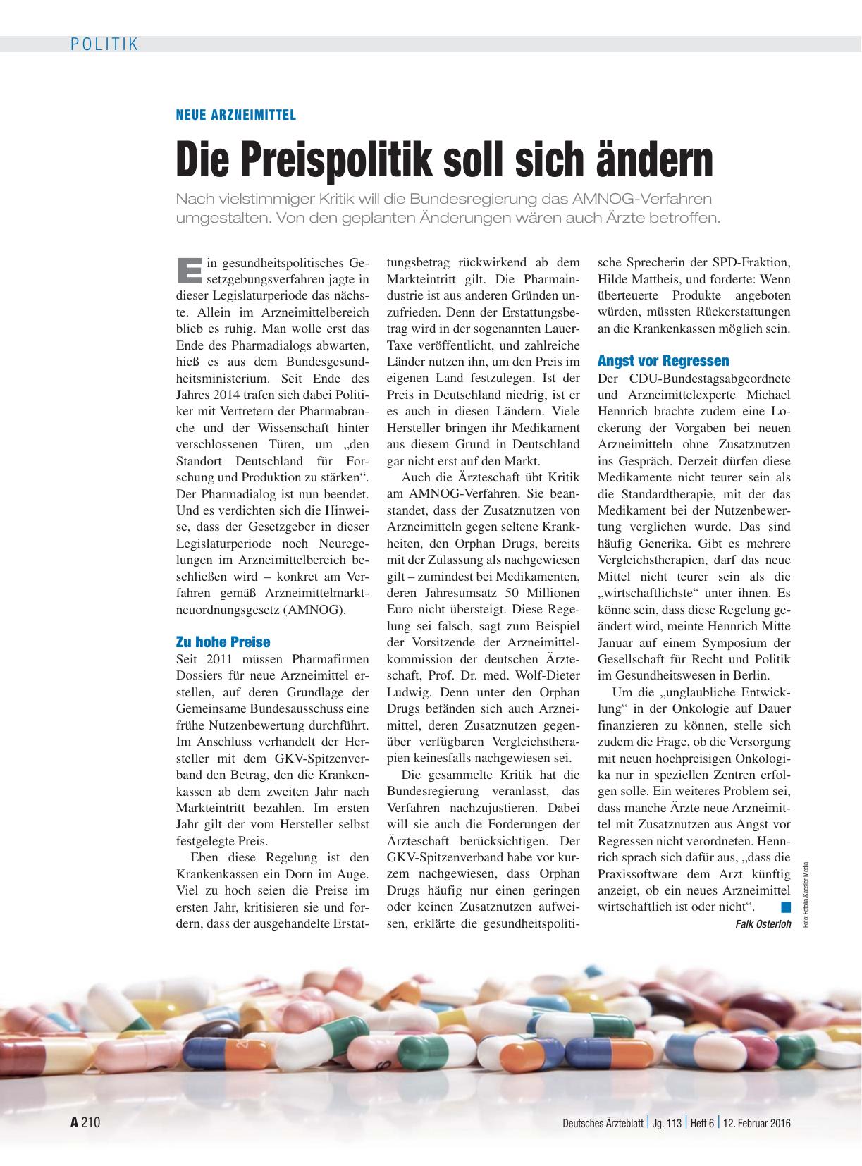 Vorschauseite 1: Neue Arzneimittel: Die Preispolitik soll sich ändern