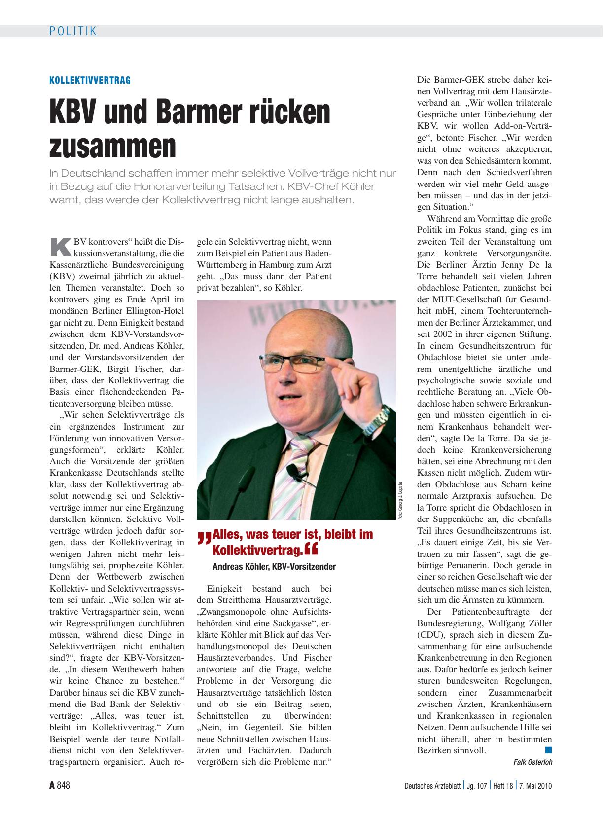 Vorschauseite 1: Kollektivvertrag: KBV und Barmer rücken zusammen
