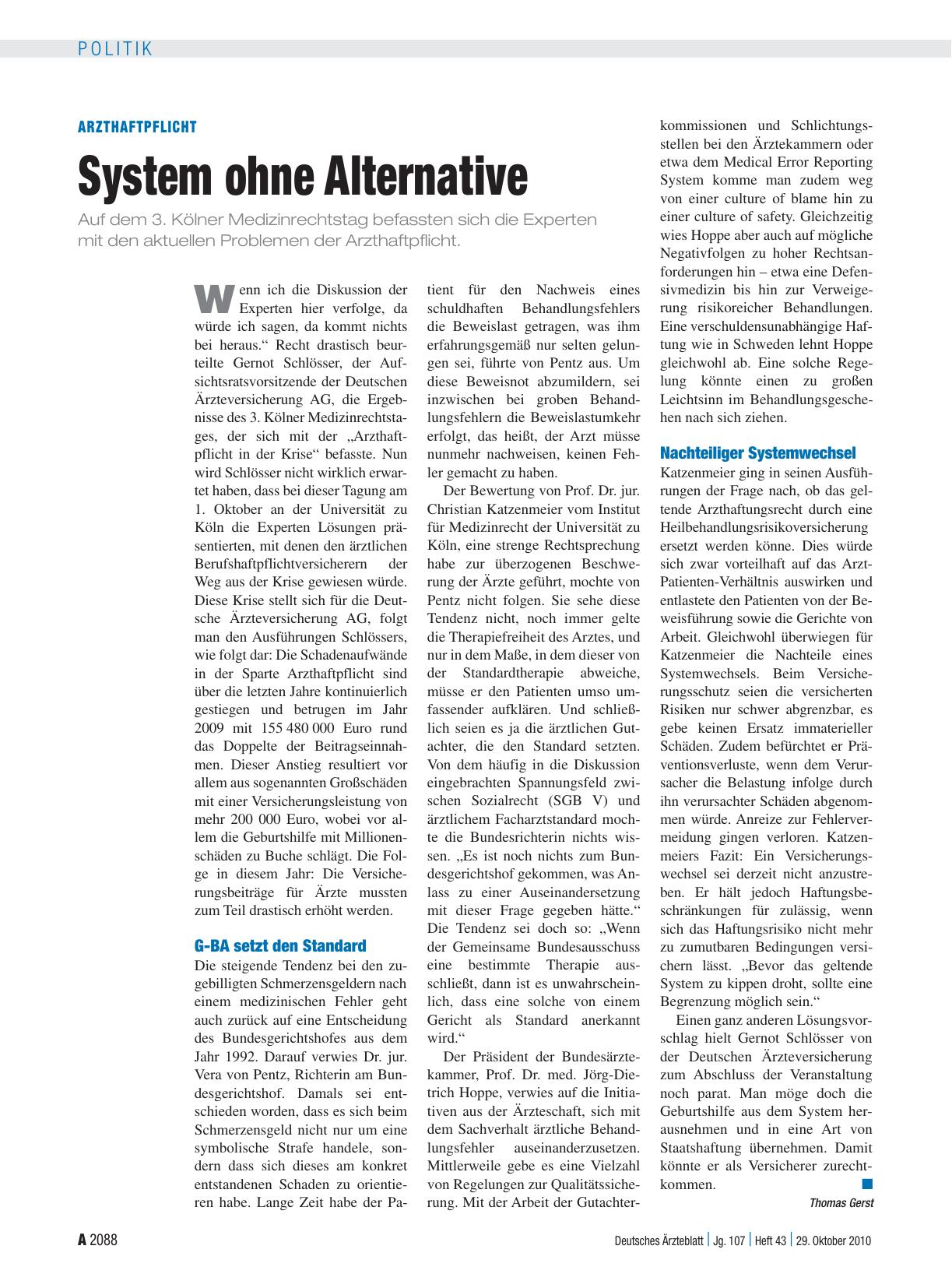 Vorschauseite 1: Arzthaftpflicht: System ohne Alternative