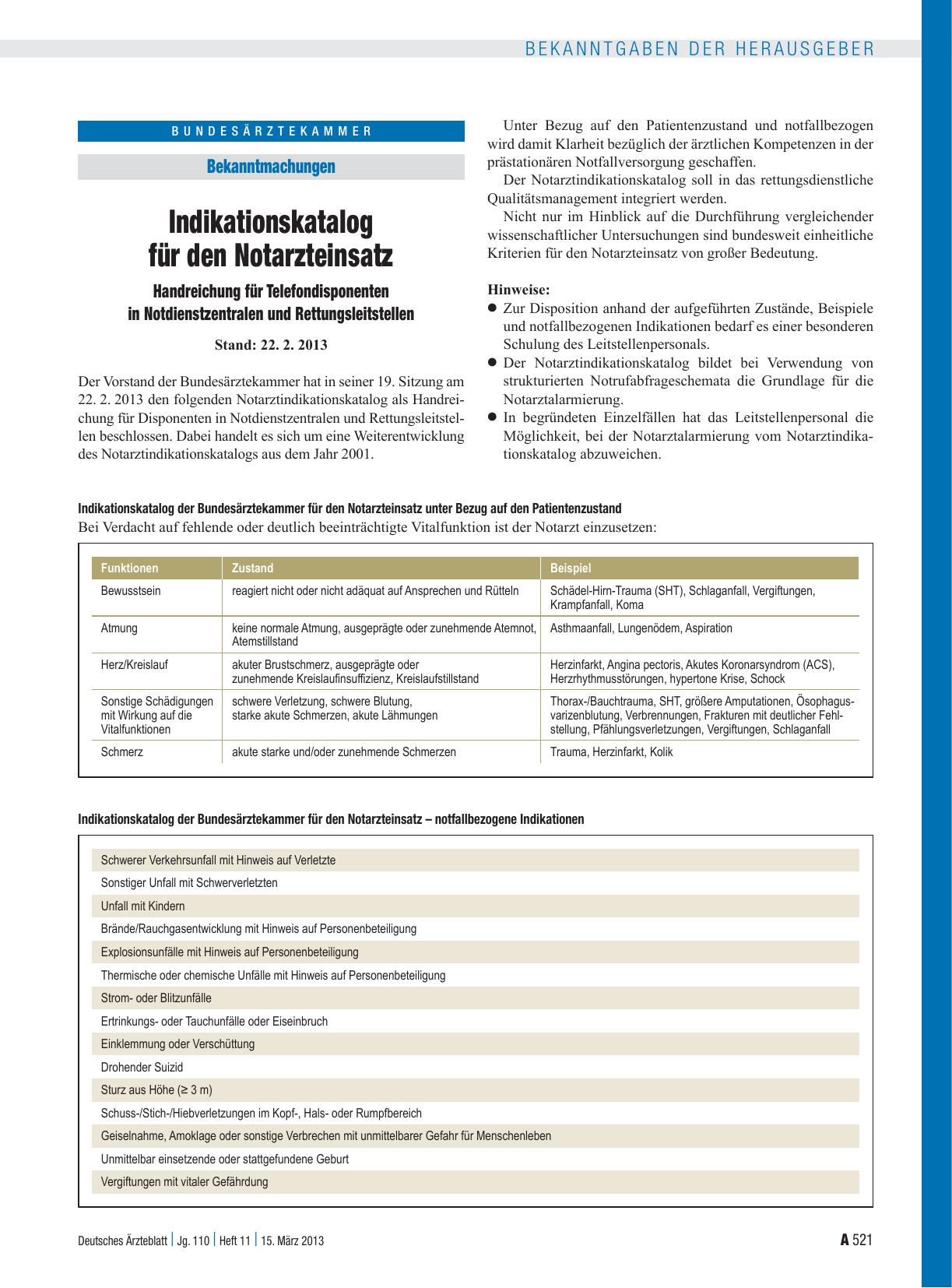 Vorschauseite 1: Indikationskatalog für den Notarzteinsatz: Handreichung für Telefondisponenten in Notdienstzentralen und Rettungsleitstellen