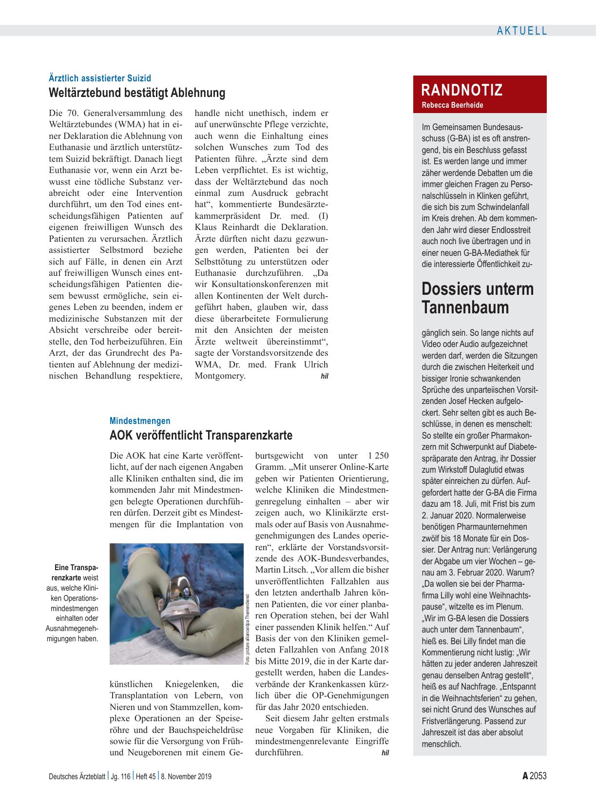 Vorschauseite 1: Mindestmengen: AOK veröffentlicht Transparenzkarte