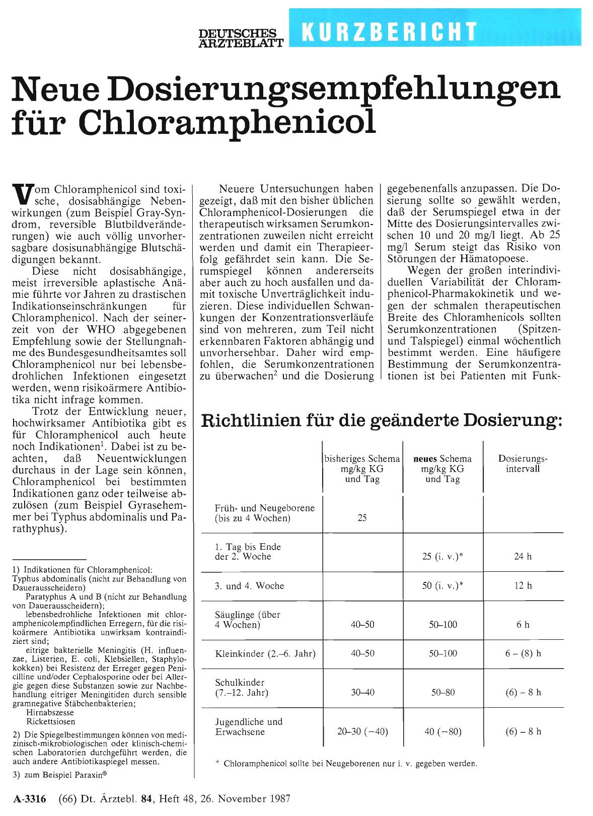 Vorschauseite 1: Neue Dosierungsempfehlungen für Chloramphenicol