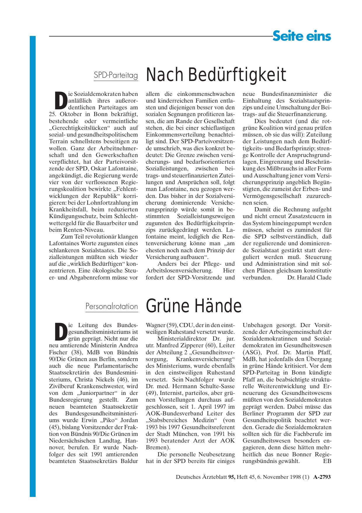 Vorschauseite 1: SPD-Parteitag Nach Bedürftigkeit