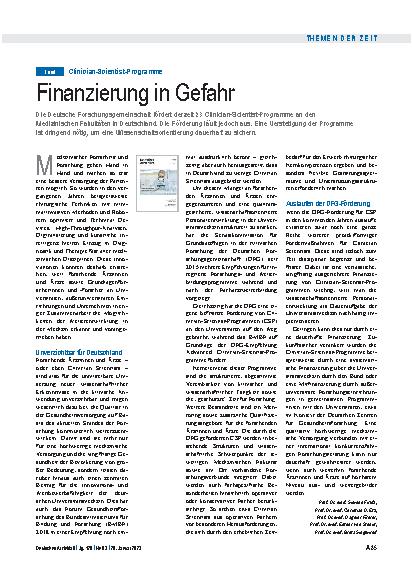 Vorschauseite 1: Clinician-Scientist-Programm: Finanzierung in Gefahr